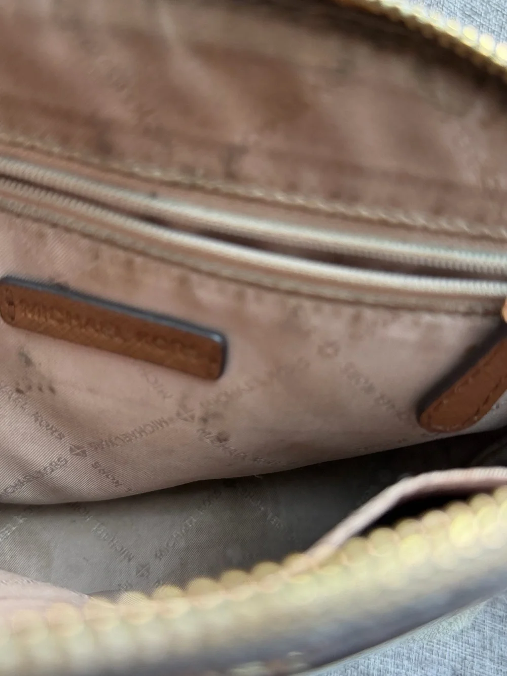Michael Kors Beige MK Signature Crossbody with Brown Trim